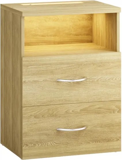 Нощно шкафче Jamie с LED осветление и USB - 55 × 40 × 28 cm drevo / sivá