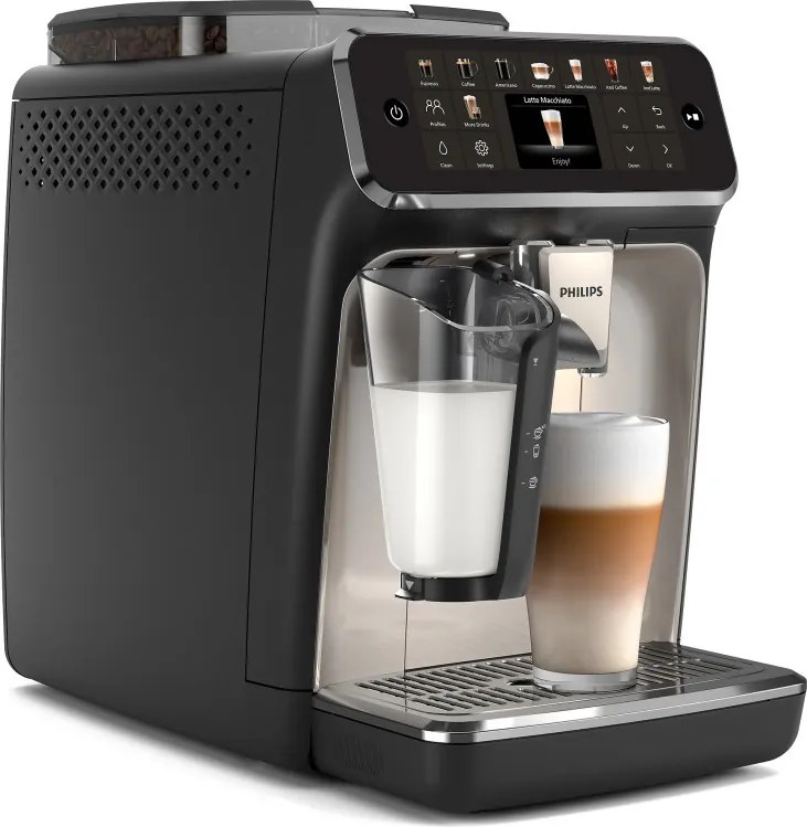 Кафеавтомат Philips EP5547/90 LatteGo, 1500W, 15 bar, 1.8 л, 20 напитки, Керамична мелачка с 12 нива, TFT, AquaClean, SilentBrew, AromaExtract, ExtraShot, Черен/Бежов