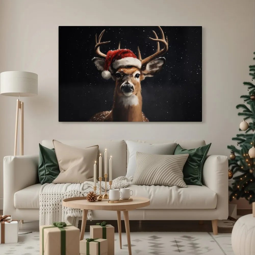 Картина на платно – Сладък коледен елен през нощта