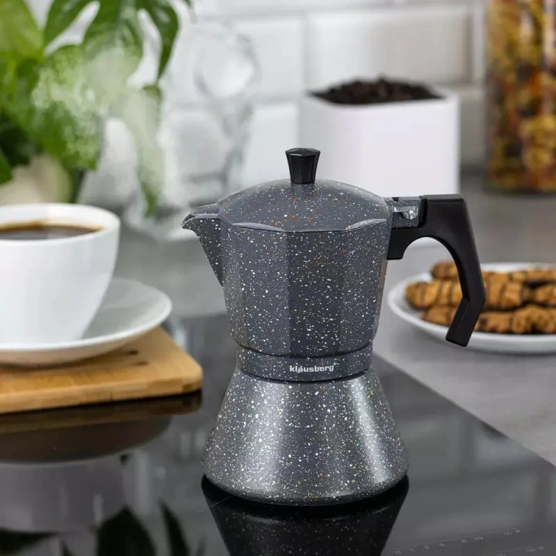 Разопакован: Кубинска кафеварка Klausberg KB 7298, 12 чаши, 600 ml, Индукция, Сив мрамор