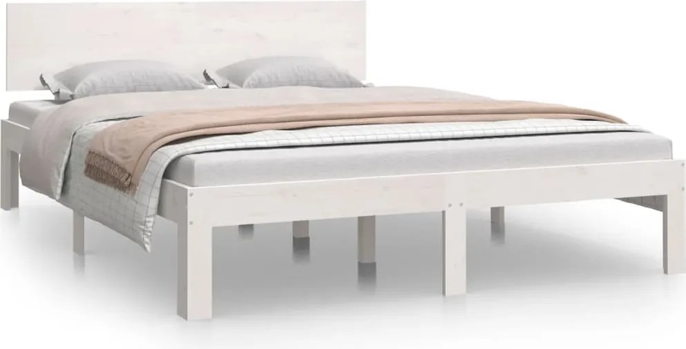 810471 vidaXL Рамка за легло, бяла, дърво масив, 135x190 cм, Double