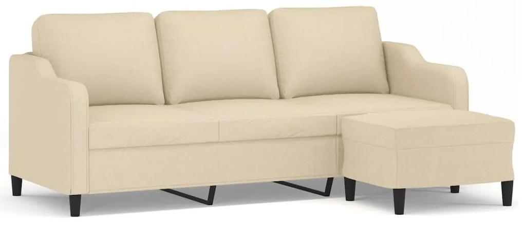 3201137 vidaXL 3-местен диван с табуретка, кремав, 180 см, текстил