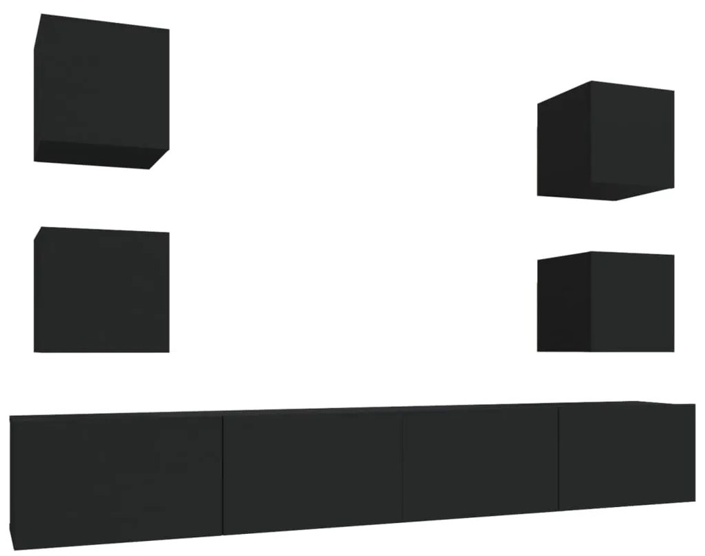 3114263 vidaXL Комплект ТВ шкафове от 6 части, Черно, инженерно дърво