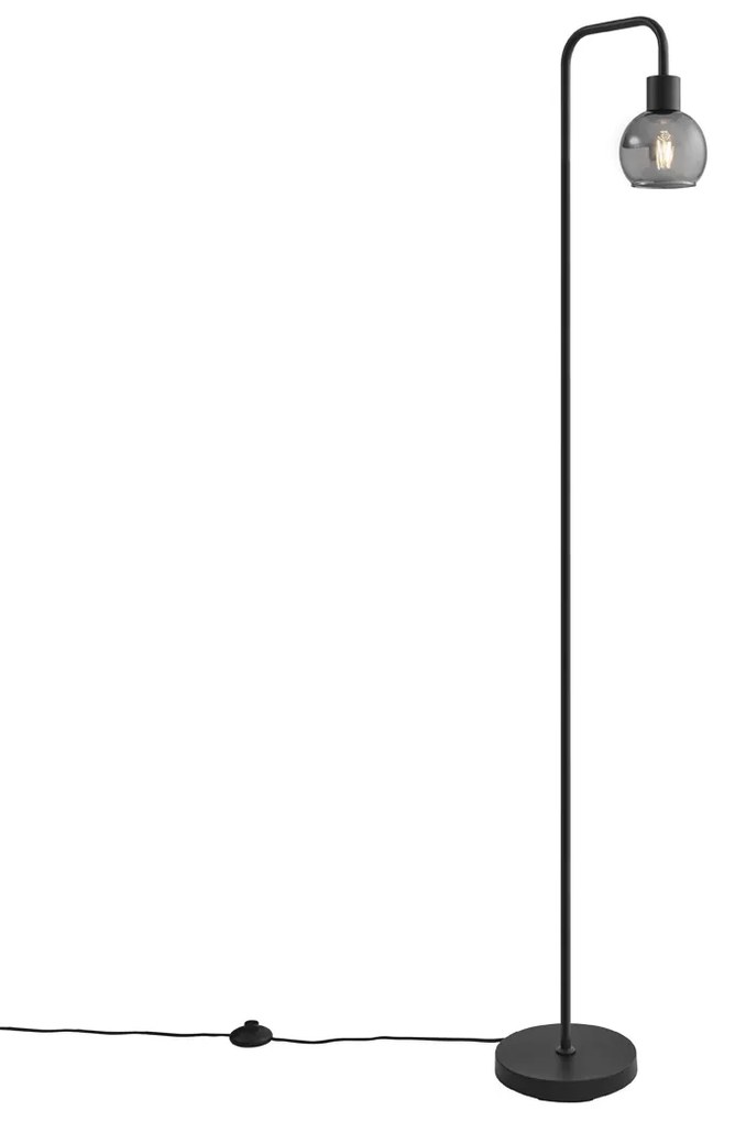 Подова лампа в стил Арт Деко черна с димно стъкло - Vidro