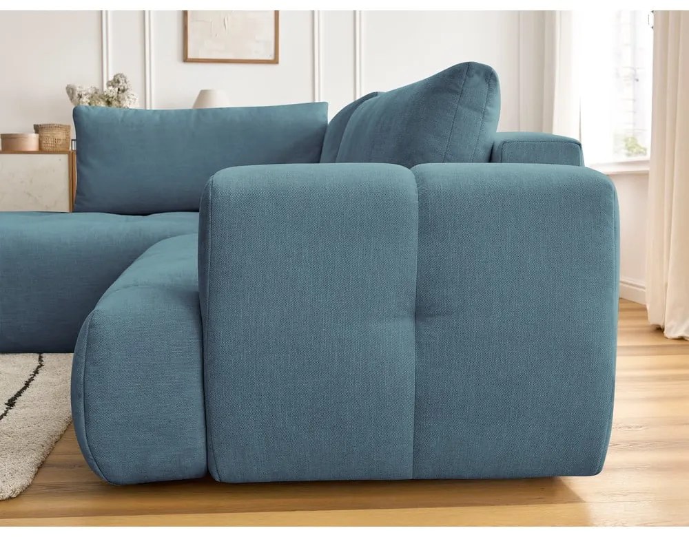 Син сгъваем/с място за съхранение ъглов диван (ляв ъгъл/L форма) Fuji – Bobochic Paris