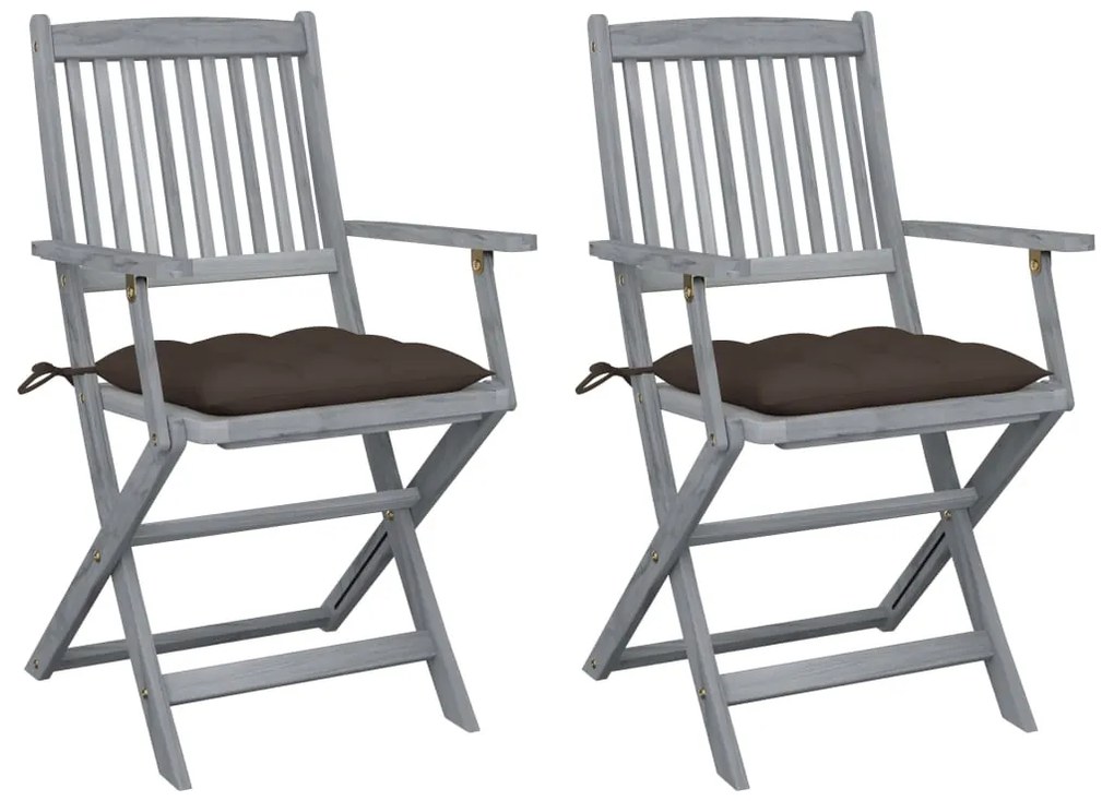 3064505 vidaXL Сгъваеми градински столове, 2 бр, с възглавници, акация масив