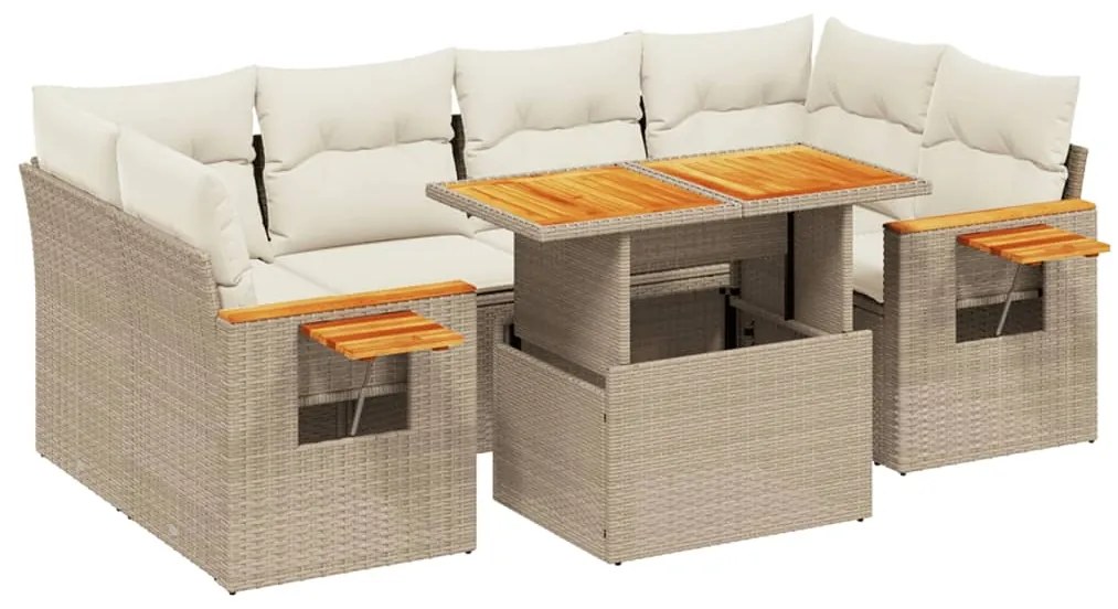 3273417 vidaXL Градински диван с възглавници, 7 части, бежов полиратан