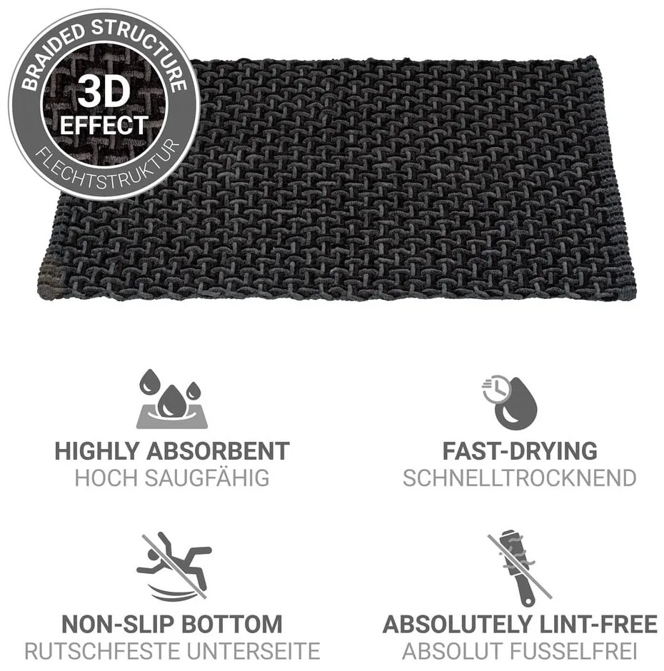 Антрацитен текстилен килим за баня 50x80 cm Ecoli – Wenko