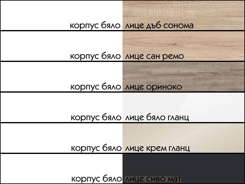 примерна композиция на кухня БЮДЖЕТ 1 цвят бежово гланц и дъб ориноко