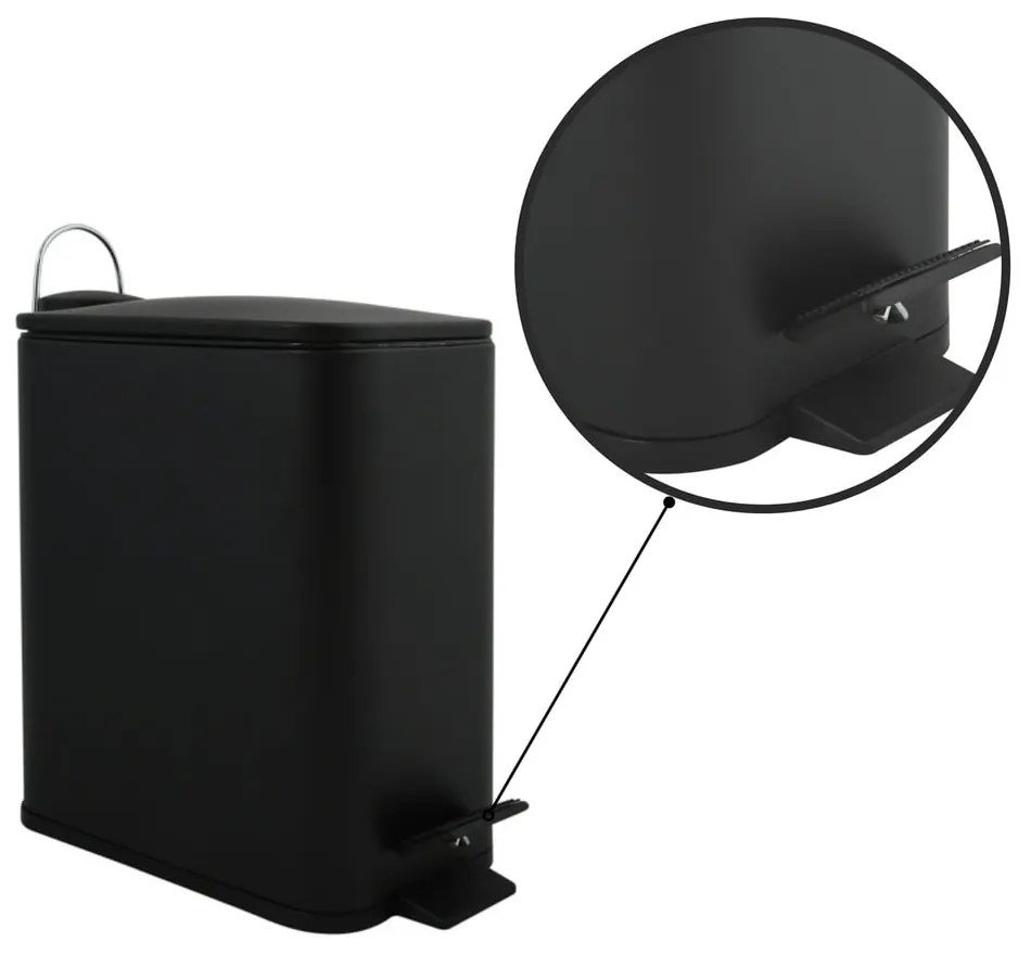 Матово черно стоманено кошче за боклук с педал 5 l Erik – Spirella