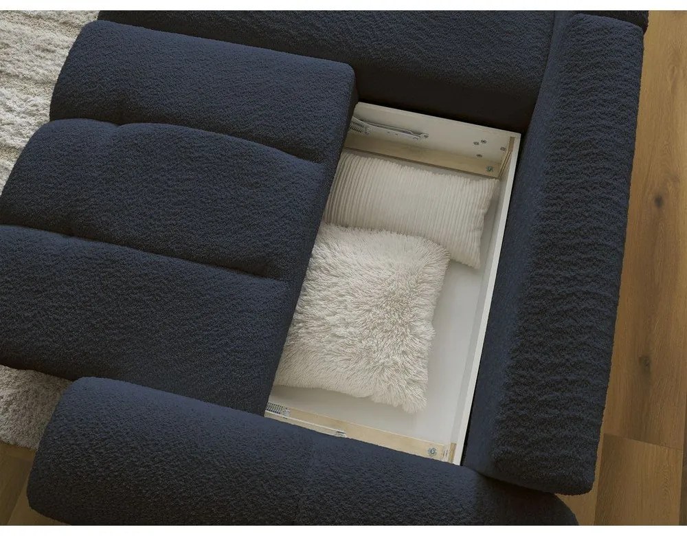 Син разтегателен ъглов диван с място за съхранение от букле (ляв ъгъл) Roxelane – Bobochic Paris