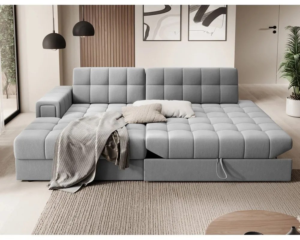 Сив кадифен сгъваем ъглов диван (ляв ъгъл) Blezalt – ELTAP
