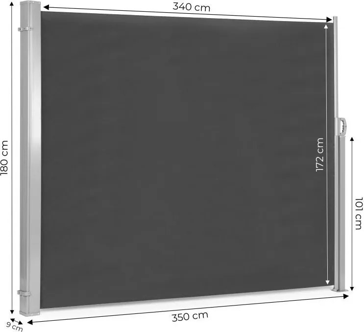 Странична антрацитна тента за тераса и балкон - прибираща се ролетна щора, ветрозащитна и слънцезащитна мрежа