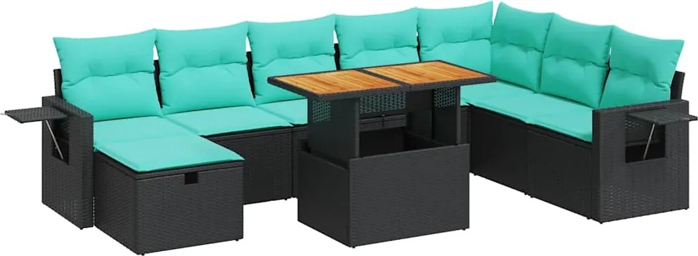 3328044 vidaXL Градински комплект диван с възглавници 9 части черен полиратан