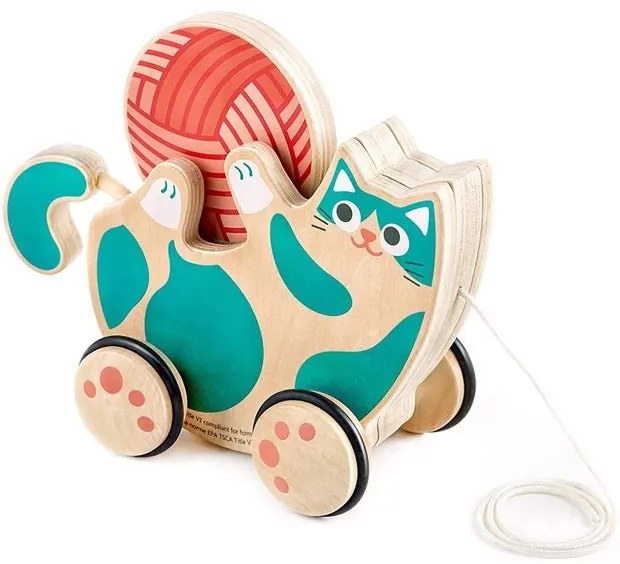 Hape - Дървена играчка за дърпане - Коте с дрънкалка