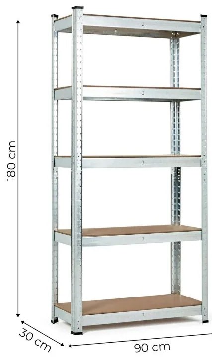 Стабилен метален стелаж за съхранение с 5 рафта 180 x 90 x 30 cm