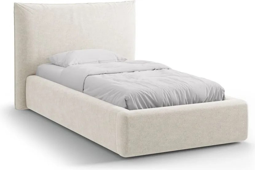 Кремаво единично легло 90x200 cm тапицирано с място за съхранение с включена подматрачна рамка Kaelle – Micadoni