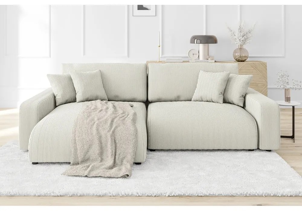 Кремав разтегателен ъглов диван от рипсено кадифе (променлив) Sara – Ropez