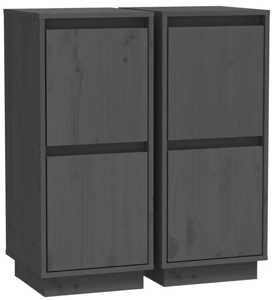 813385 vidaXL Сайдборди, 2 бр, сиви, 31,5x34x75 см, бор масив