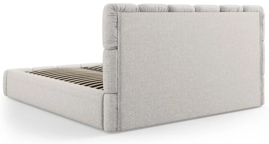 Светлосиво тапицирано двойно легло с място за съхранение и решетка 140x200 cm Bellis - Micadoni Home