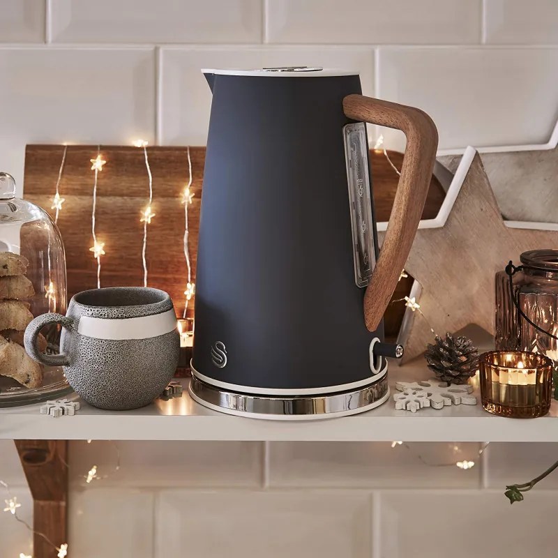 Разопакован: Електрическа кана Swan SK14610GRYN, 3000W, 1.7L, Неръждаема стомана, Миещ се филтър, Сив