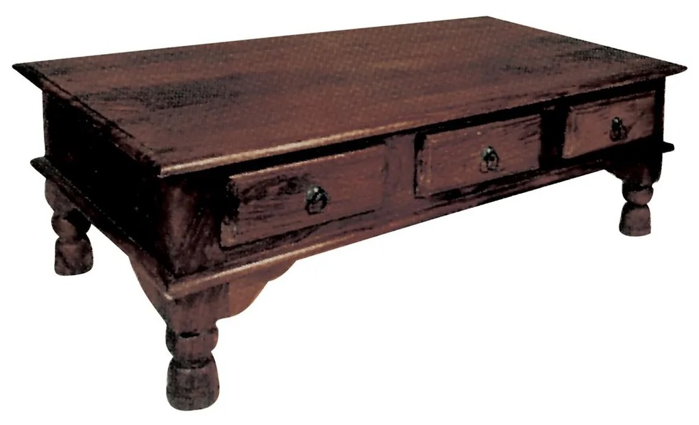 INDIAN Coffee Table 110x60cm 6-Drawer, Sheesham Walnut