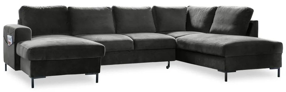 Тъмносиво U-образно разтегателно канапе от кадифе, десен ъгъл Lofty Lilly - Miuform