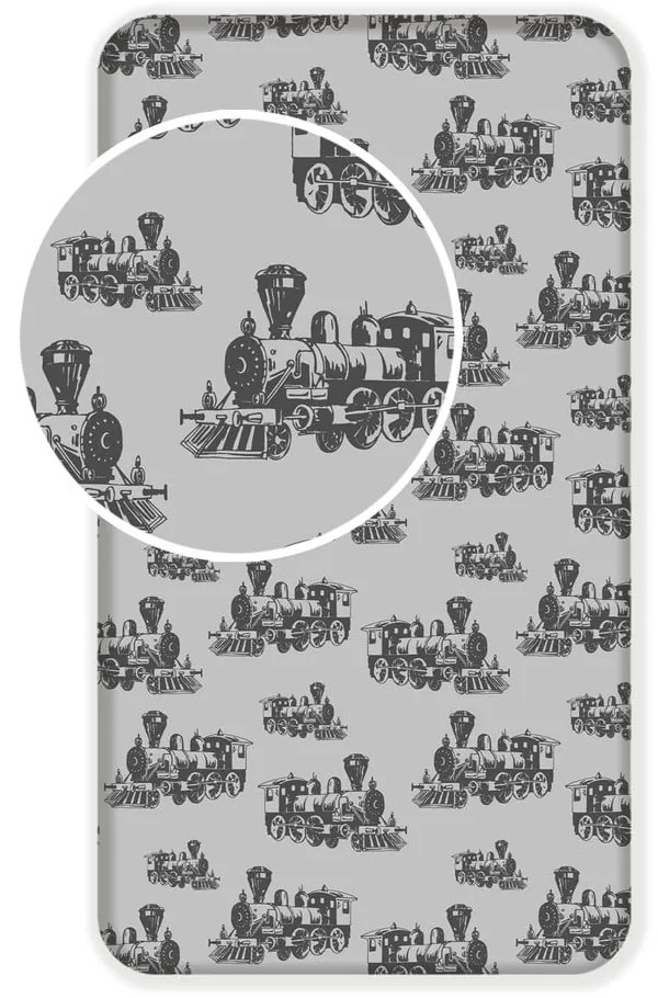 Сив еластичен памучен детски чаршаф 90x200 cm Train – Jerry Fabrics