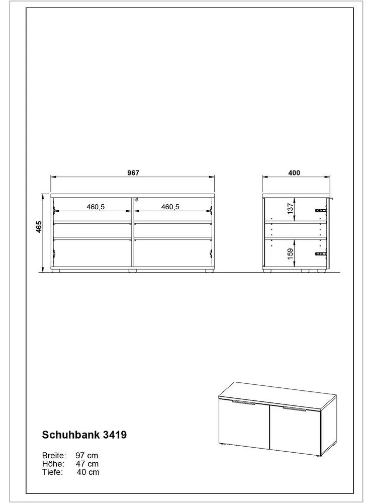 Сив шкаф за обувки с пейка Genova - Germania