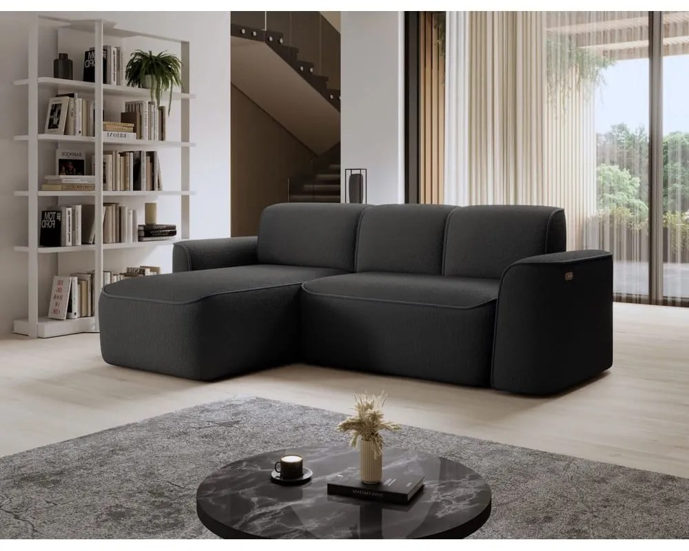 Антрацитен ъглов диван от прежда с примки от букле (ляв ъгъл) Ume – ELTAP