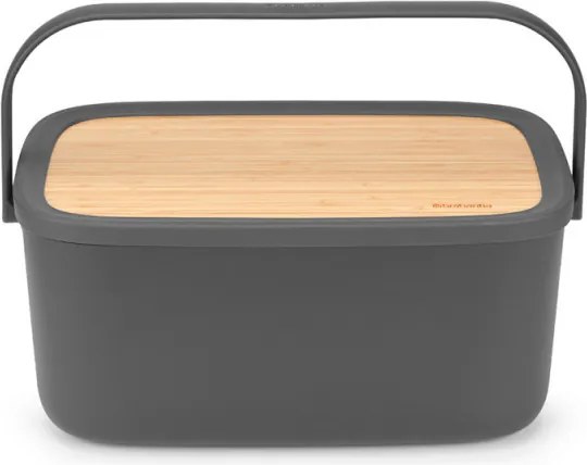 Кутия за хляб Brabantia Nic 1003255, 39.5 см, Бамбуков капак, Дръжка за носене, Тъмносив