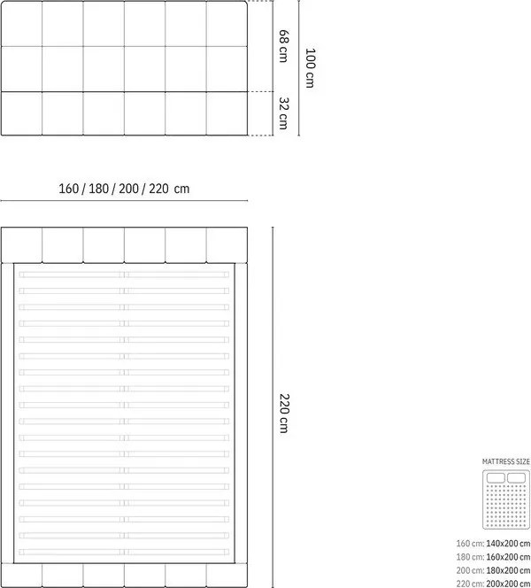 Черно тапицирано двойно легло с място за съхранение и решетка 140x200 cm Bellis - Micadoni Home