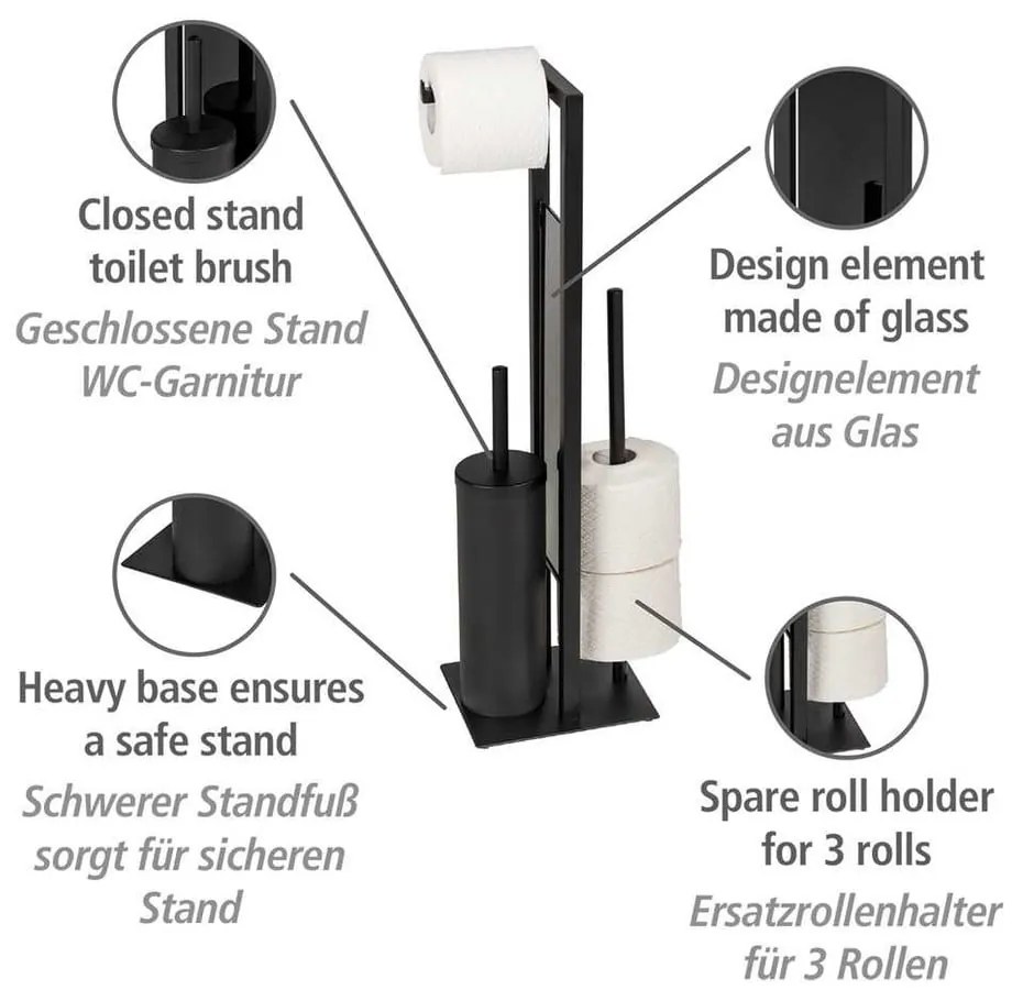 Черна поставка за тоалетна хартия с четка за тоалетна Rivalta - Wenko