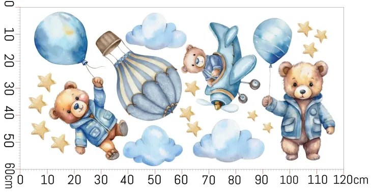 Стикер за стена за детска стая за момчета - мече Ширина: 150 см | Дължина: 300 см