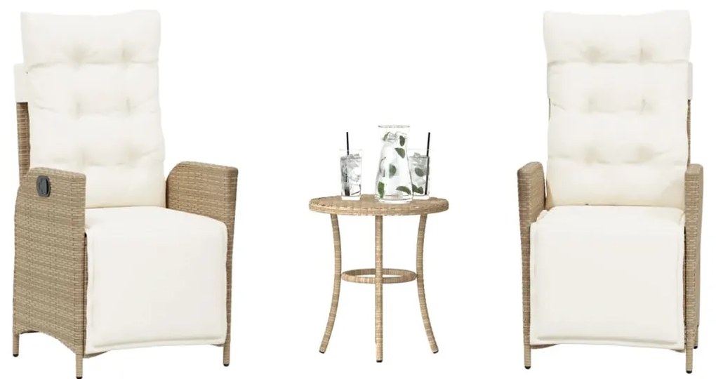 365300 vidaXL Бистро комплект с възглавници 3 части бежов полиратан