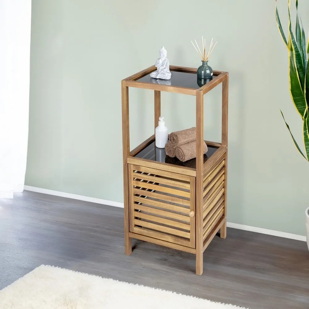 Нисък тесен шкаф за баня от масивна акация в черен и естествен цвят 39,5x86 cm Fondi – Wenko