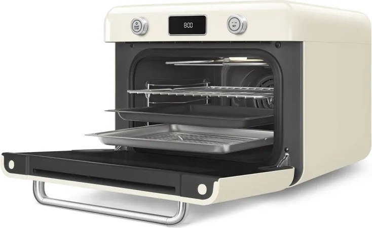 Мини фурна с комбинирана пара Smeg COF01CREU, 1800 W, 10 функции, LCD дисплей, 40-230C, Крем