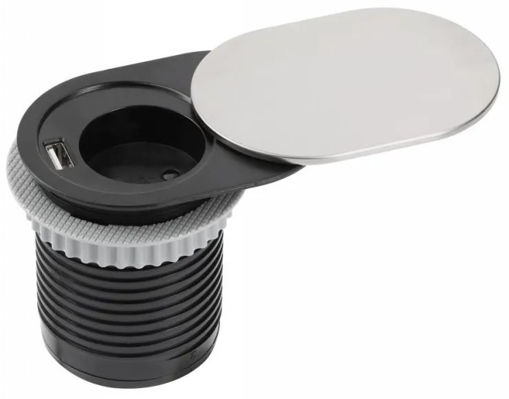 GTV AE-BPW1S1UCH-51 MINI контакт за вгражд., 1х Schuko, USB, плъзгащ се капак, кабел 1,5 м, сребрист