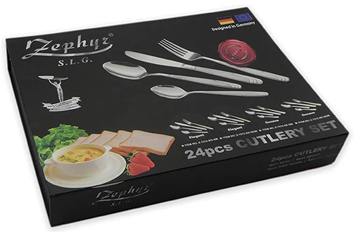 Комплект прибори за хранене ZEPHYR ZP 1512 AE SM, 24 части, Неръждаема стомана, Сребрист