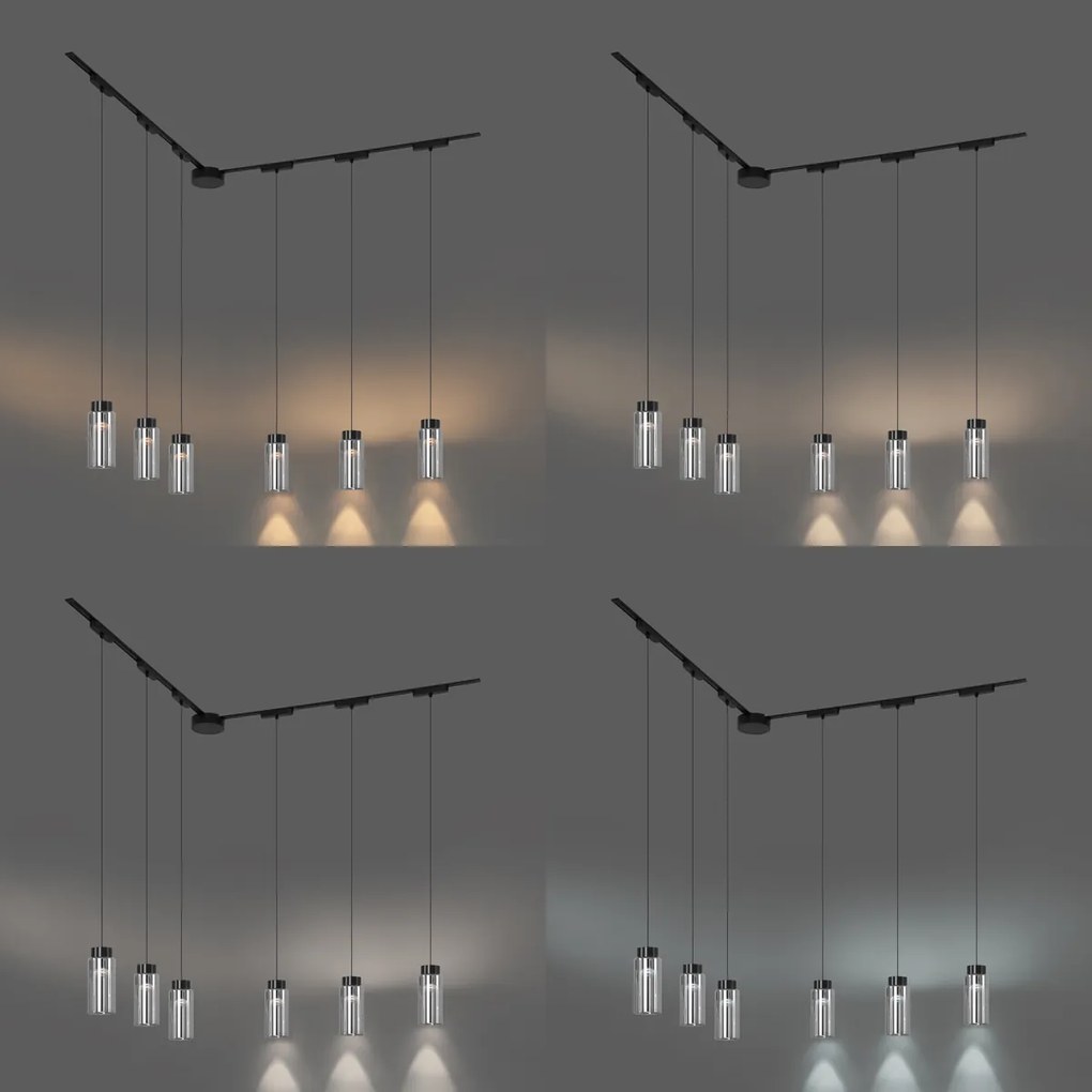 Модерна релсова система за осветление с 6 черни висящи лампи 1-фазов - Magnetic Vance