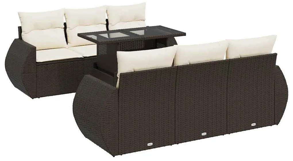 3326584 vidaXL Градински комплект с възглавници, 7 части, кафяв, полиратан