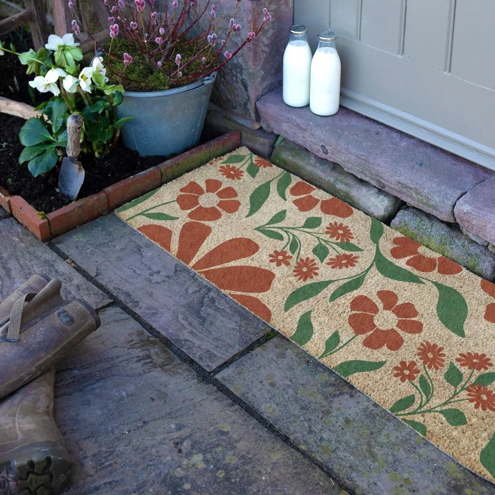 Изтривалка от кокосови влакна 40x120 cm Red & Green Floral – Artsy Doormats