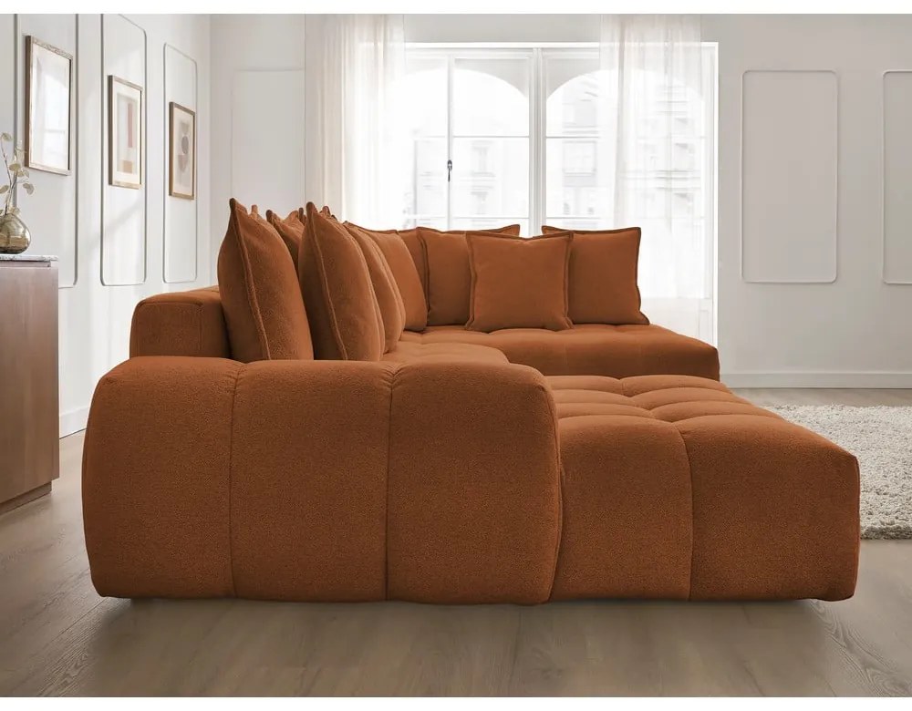 Теракотен шенилов сгъваем/с място за съхранение ъглов диван (десен ъгъл/U форма) Everest – Bobochic Paris