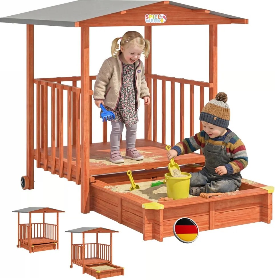 Детски пясъчник Merle с UV защита и покрита веранда за игра