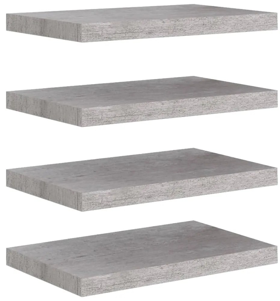 326596 vidaXL Окачени стенни рафтове, 4 бр, бетонно сиви, 50x23x3,8 см, МДФ