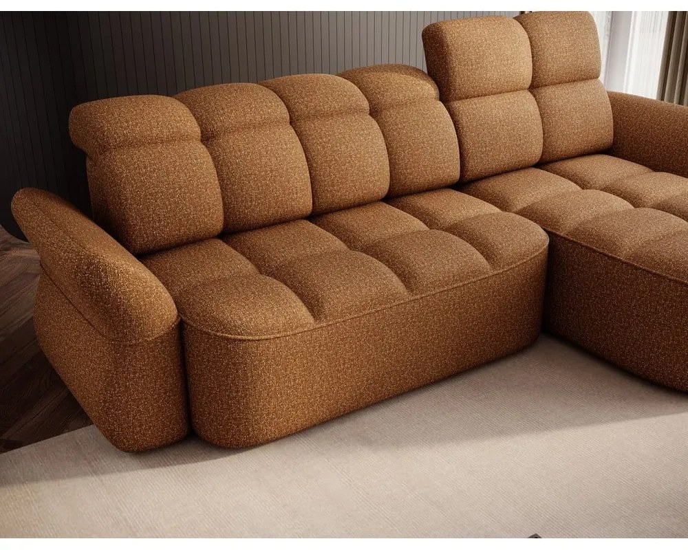 Жълт/кафяв кадифен сгъваем/с място за съхранение ъглов диван (десен ъгъл) Beneth – ELTAP