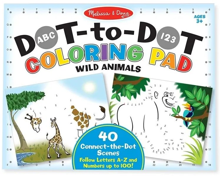 Melissa and Doug - Книжка за оцветяване с цифри и букви - Свържи точките - Диви животни