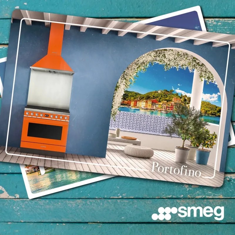 Абсорбатор SMEG Portofino KPF9OR, 275W, А+, 781 м3/ч, 3 скорости, 3 филтъра, Антивъзвръщателен клапан, Инокс, LED, Оранжев