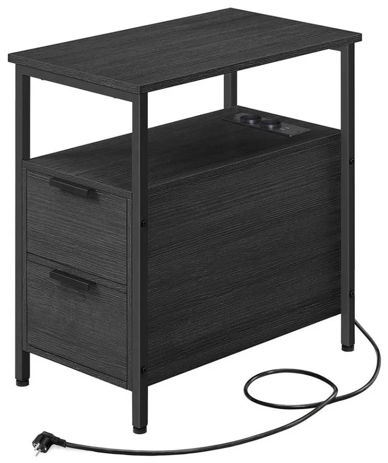 Странична масичка ROD с вградени контакти и USB портове, черна