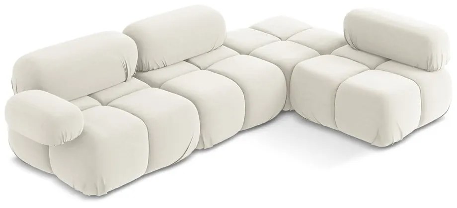 Бял кадифен модулен ъглов диван (десен ъгъл) Lokua – Makamii